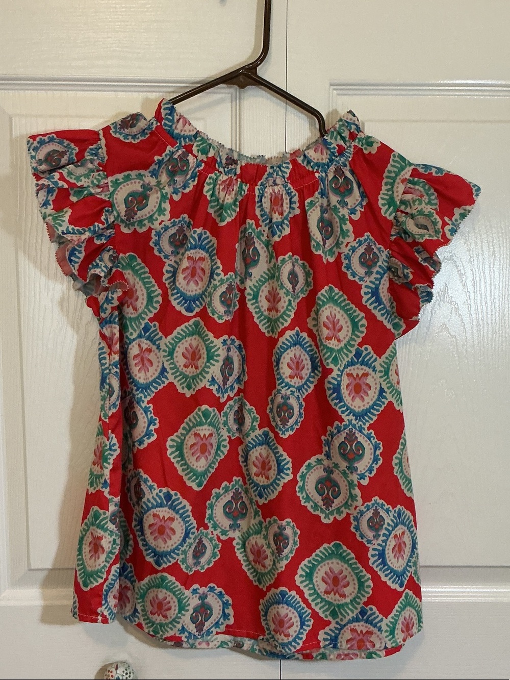 THML red & Teal Floral ruffled Blouse